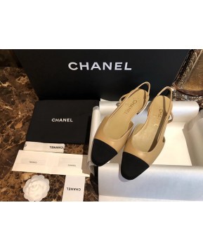 샤넬 투톤 패브릭 앞코 슬링백 (플랫,미들)