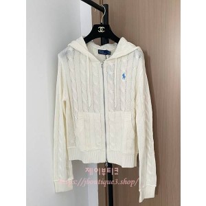 폴로 케이블 니트 후드 집업