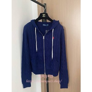 폴로 케이블 니트 후드 집업