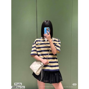 프라다 바이아데르 스트라이프 리슬 코튼 티셔츠