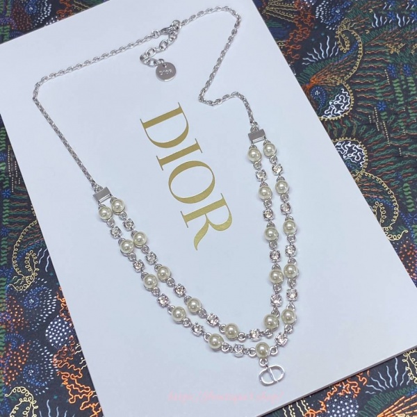 디올 쁘띠 CD 더블 체인 진주 목걸이 (2color)