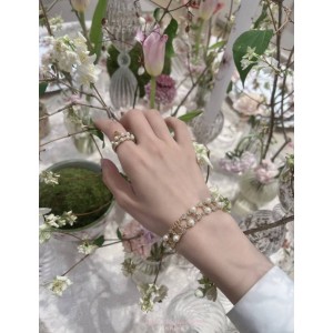 디올 쁘띠 CD 더블 체인 진주 팔찌 (2color)