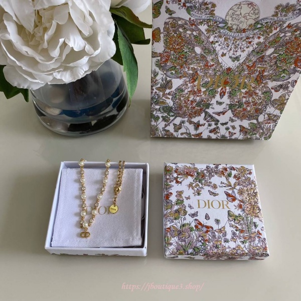 디올 쁘띠 CD 체인 진주 목걸이 (2color)