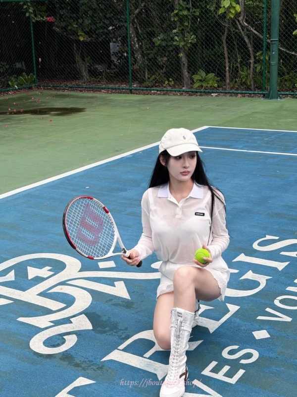 미우미우 립 조직 저지 폴로 셔츠